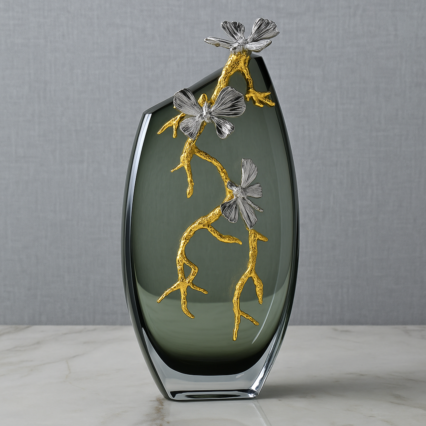 Shadowvine Vertical Sculptural Glass Vase (Small)