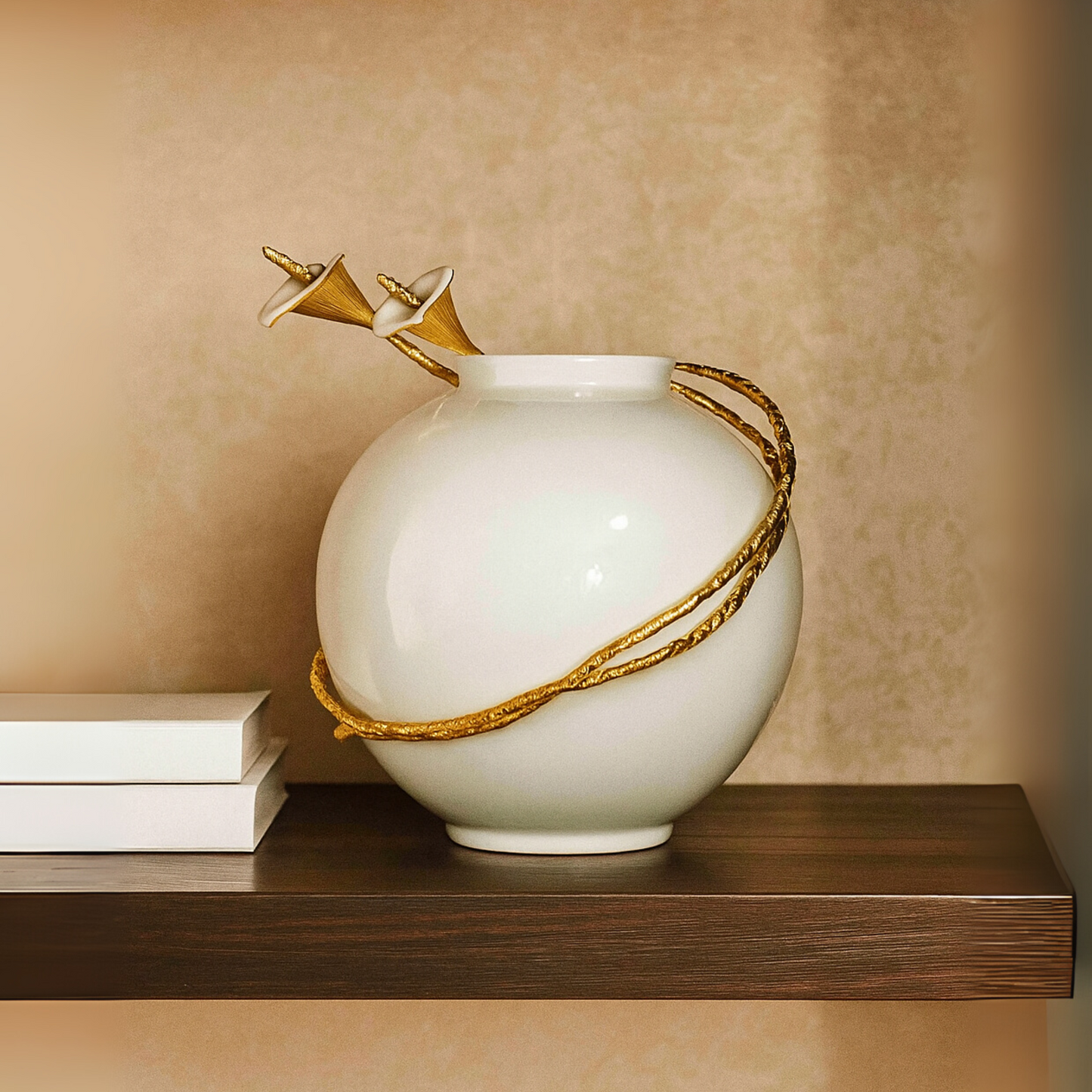 Lily Whirl Curved Floral Porcelain Vase (Large)