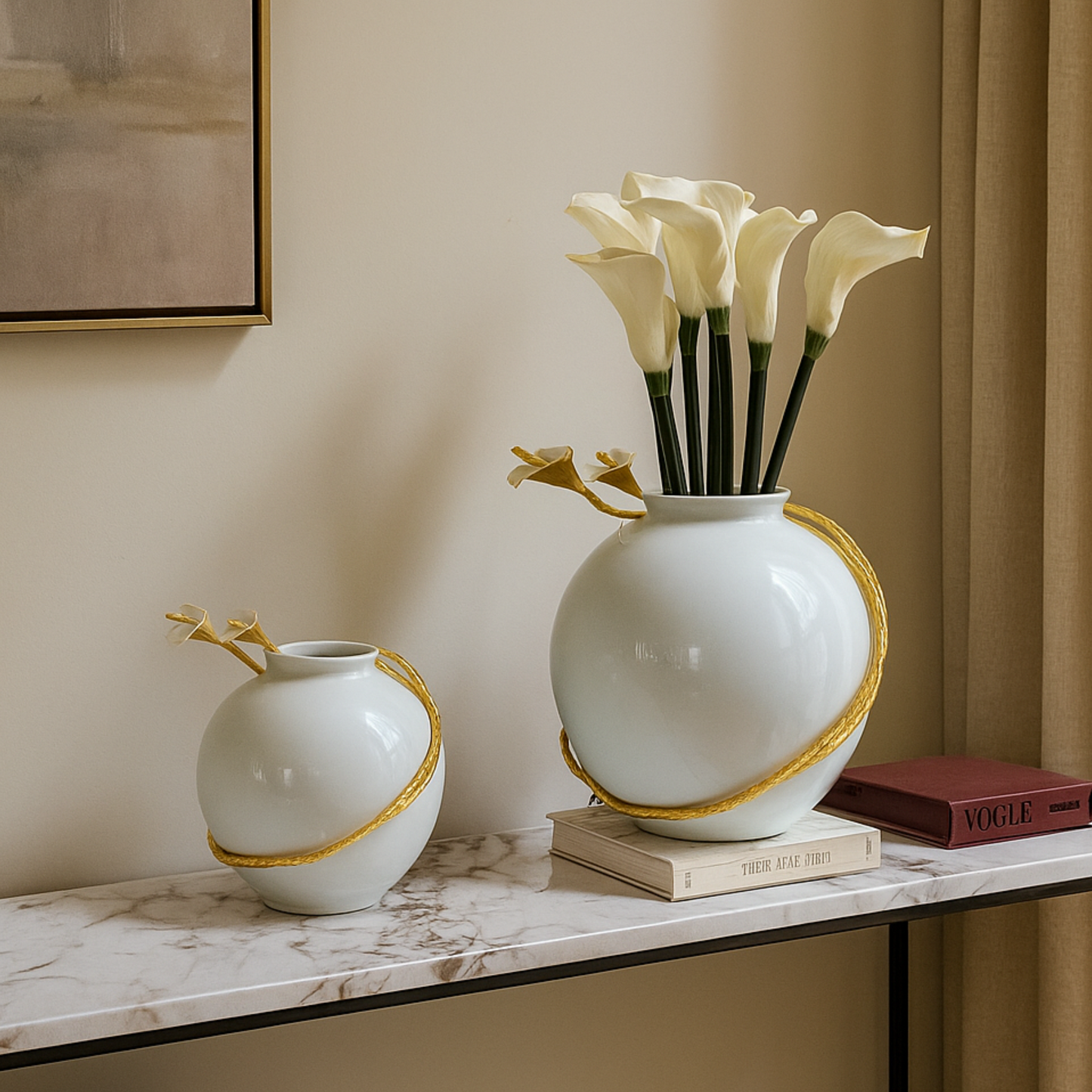 Lily Whirl Curved Floral Porcelain Vase (Large)