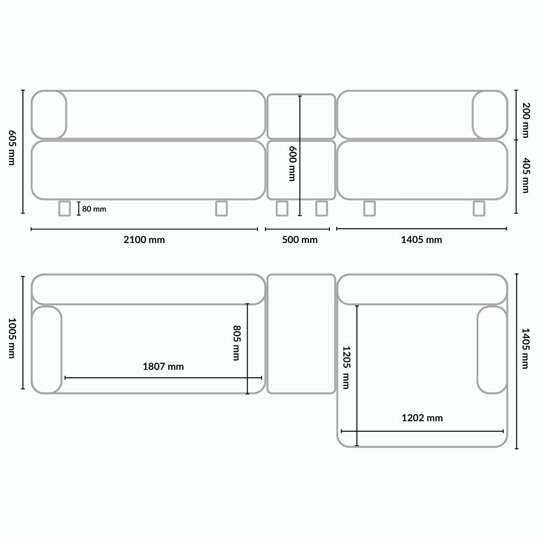 Aero One Arm Rest 3 Seater Element with Table & Chaise Lounge Sofa