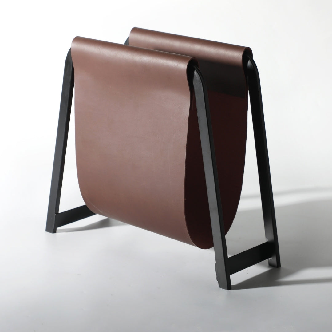Classic Collection Leather & Iron Magazine Holder