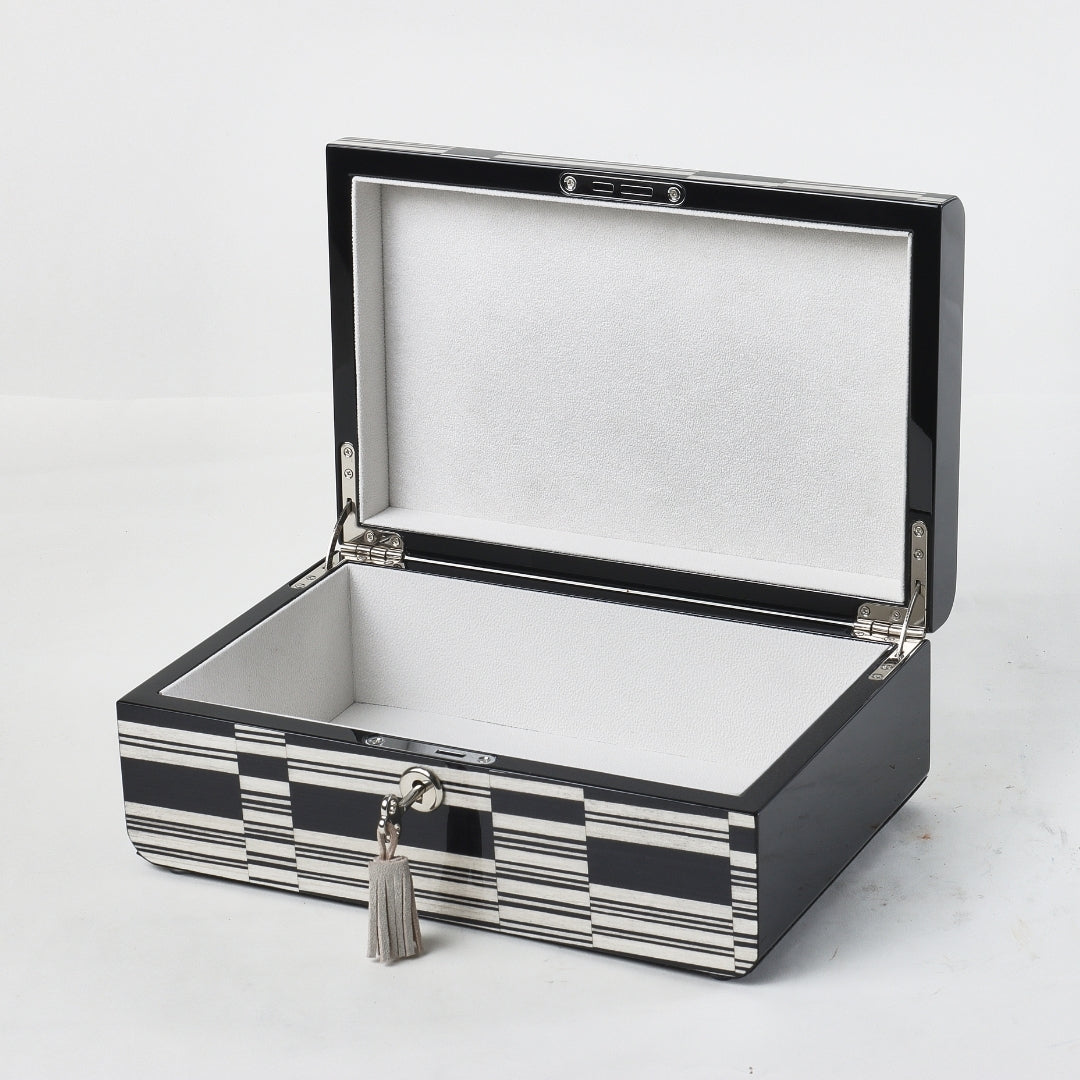 Contemporary Black & White MDF Square with Lock Storage Box