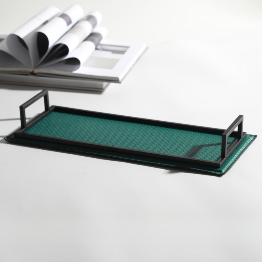 Emerald Elegance Leather Classic Decorative Tray