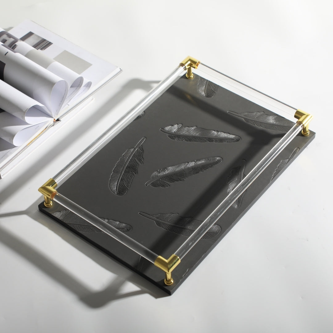 Feathered Whispers Tray Lucid Handles Decorative Tray