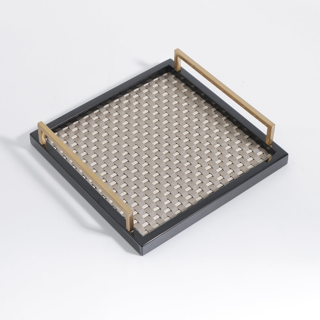 VelvetLux Suede & MDF Artisan Woven Serving Decorative Tray