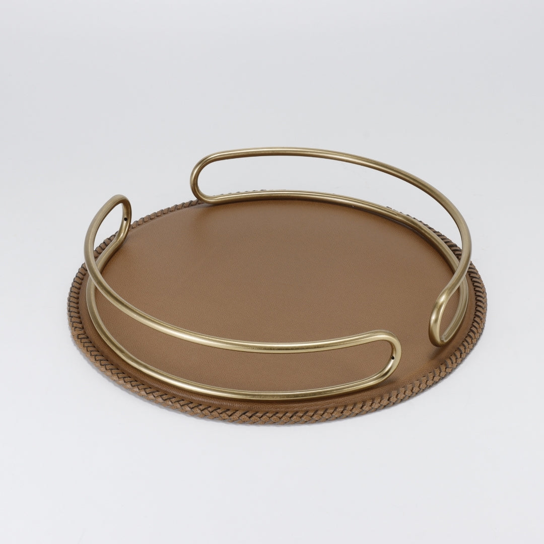 Lush Deep Oasis Circular Leather Decorative Tray