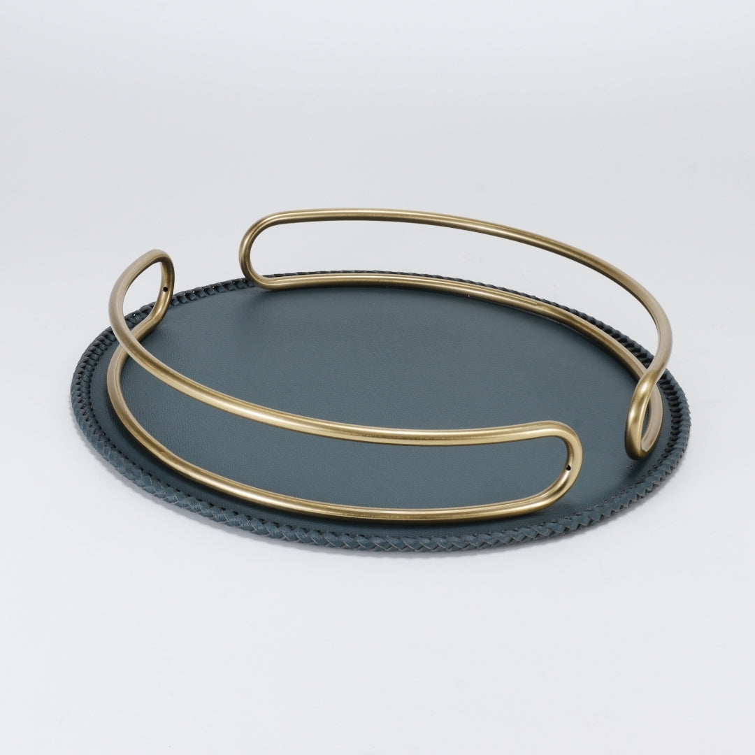 Lush Deep Oasis Circular Leather Decorative Tray