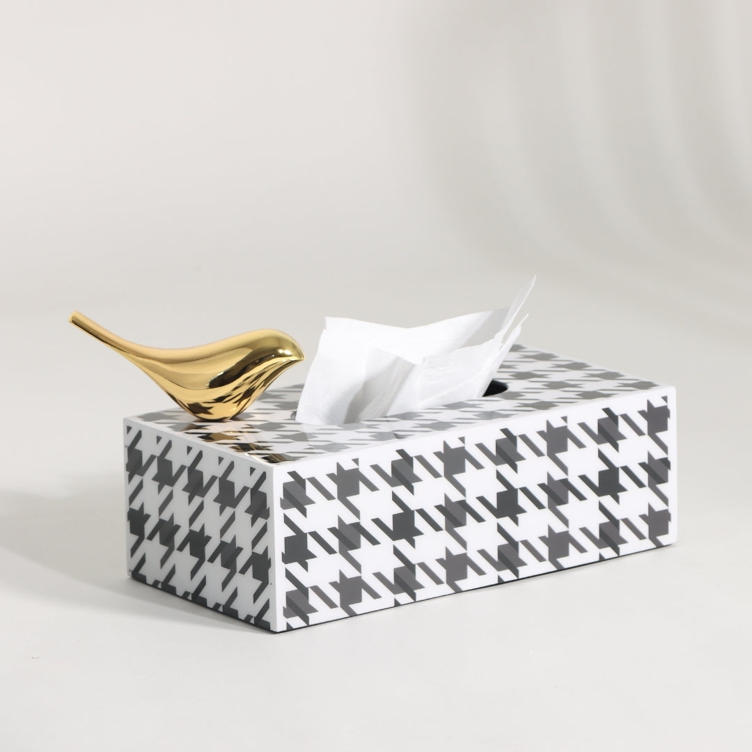 Houndstooth Harmony Tissue Holder (Brass Bird)