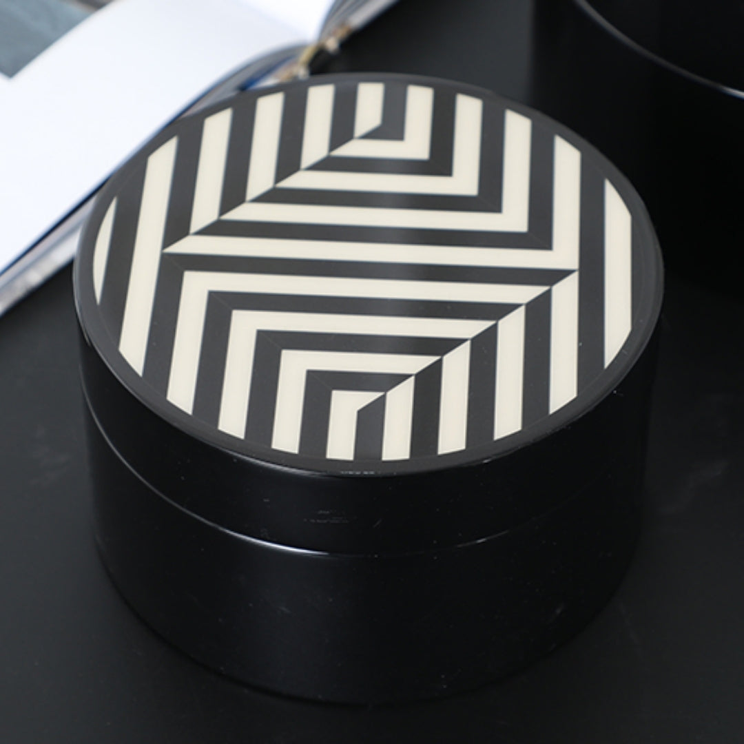 Circular Chic Black & White MDF and Piano Lacquer Storage Box