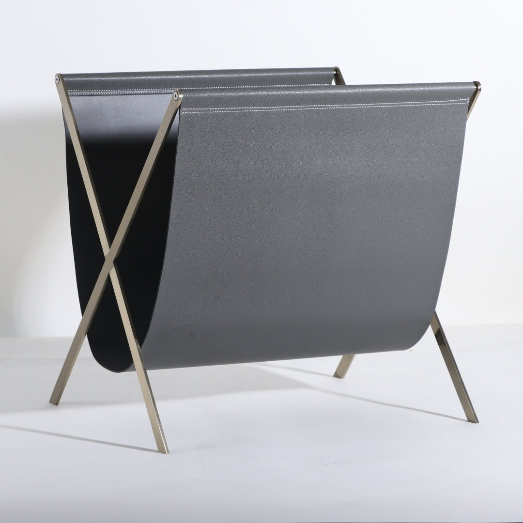 Organized Elegance Leather & Stainless Steel Magazine Holder
