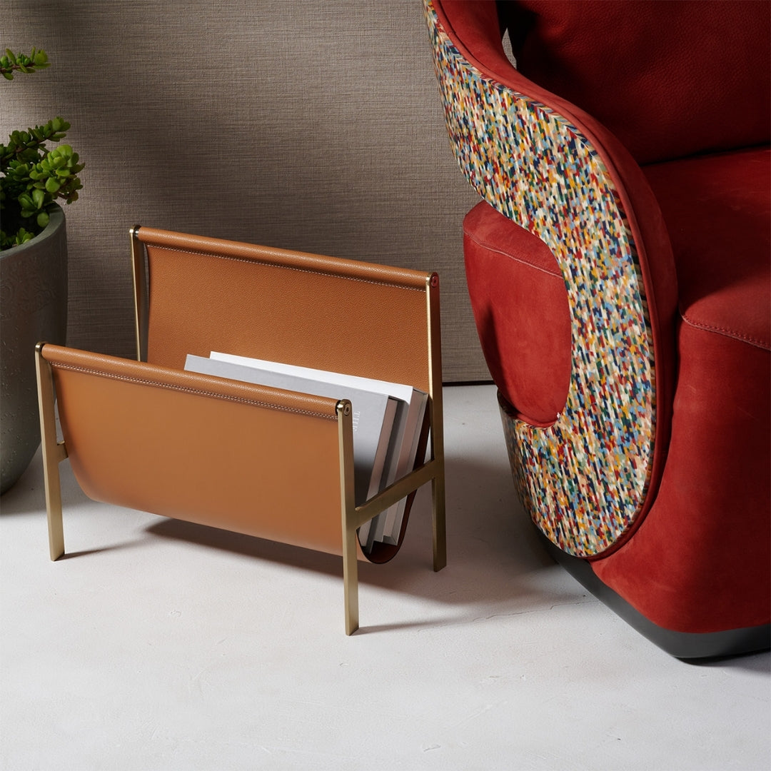 Classic Collection Bronze Leather & Stainless Steel Magazine Holder