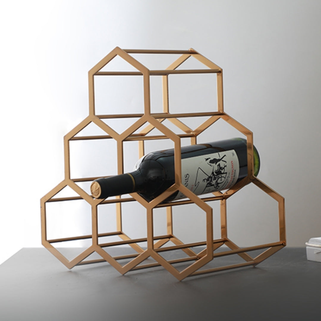 Hexagonal Elegance Antique Brass Wine Rack