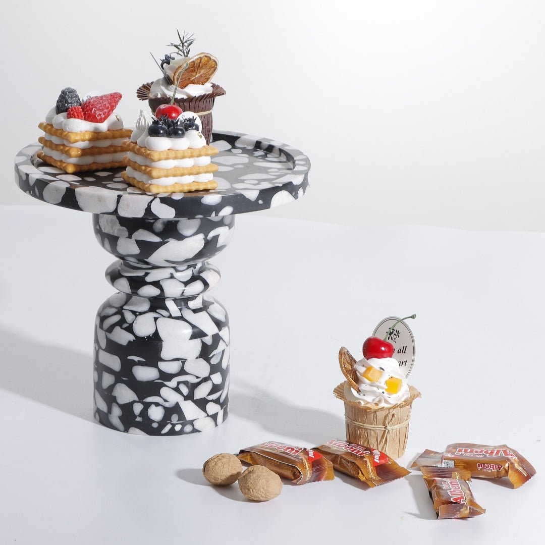 Ebony & Alabaster Marble Cake Decorative Tray
