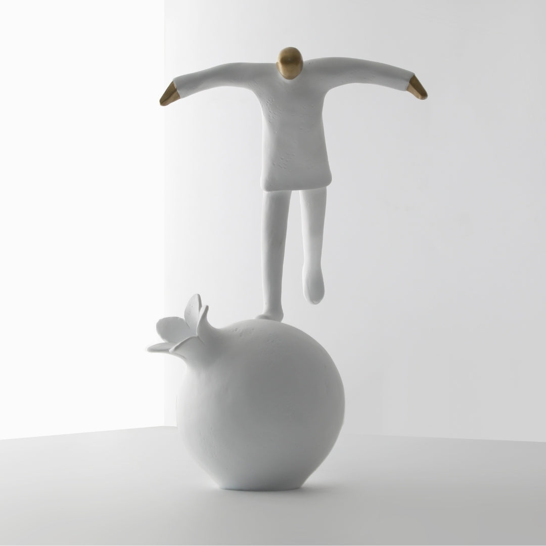 Sculpted Balancing Serenity White Resin Sculpture