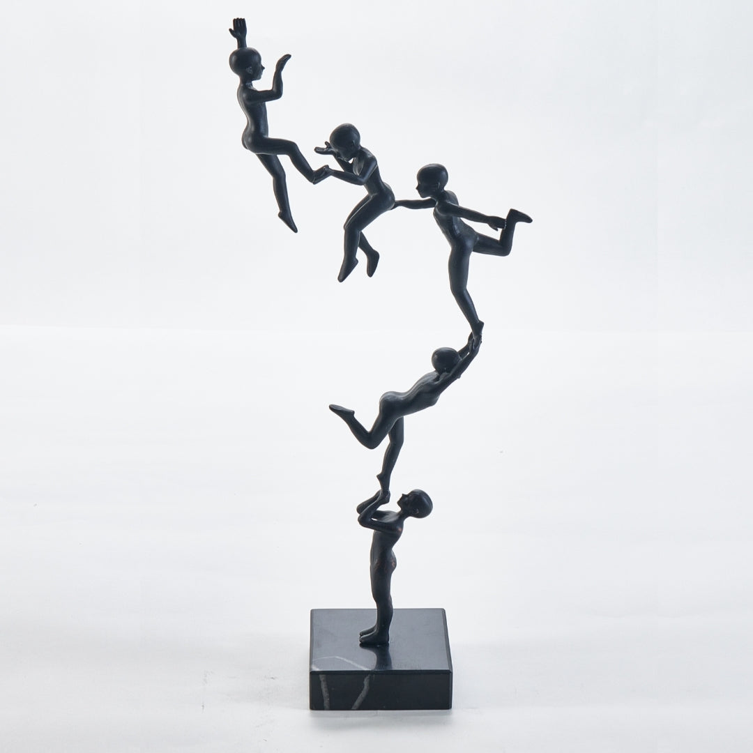 Graceful Acrobatics Black Alloy & Marble Acrobatics Man Figurine