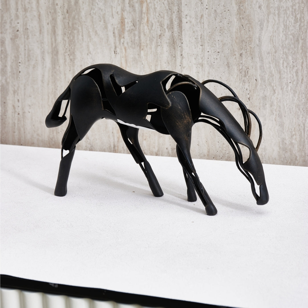 Mystic Equine Black Tin-Alloy Abstract Horse Sculpture