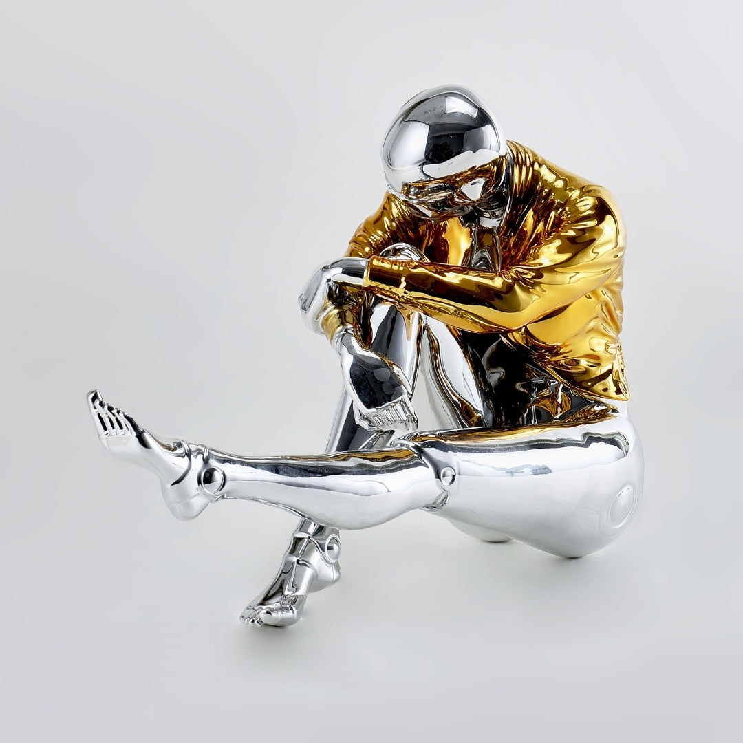 Steampunk Sentinel Gold & Silver Resin Robot Figurine