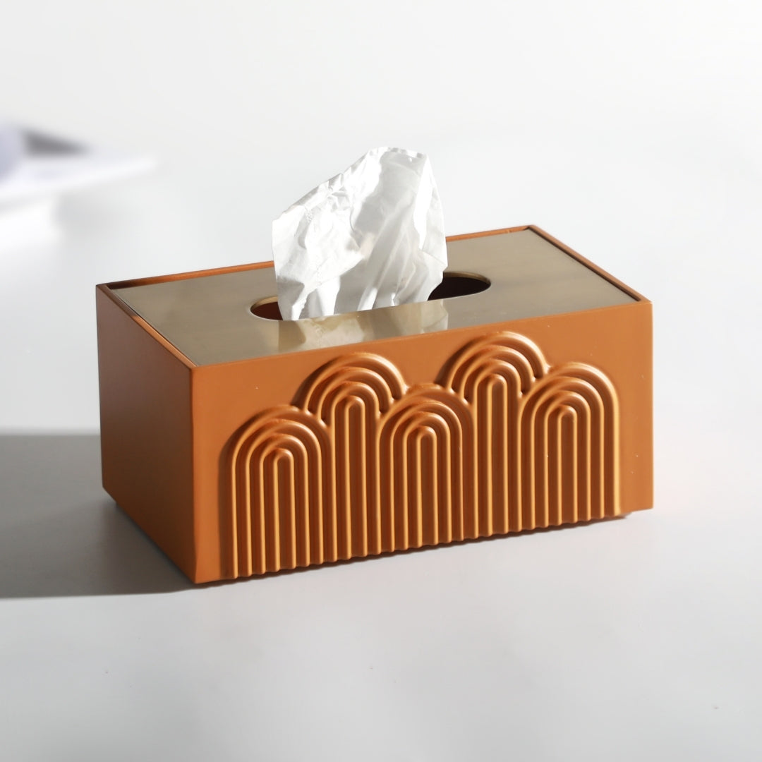 Artisanal Resin and Metal Tissue Holder (Orange)