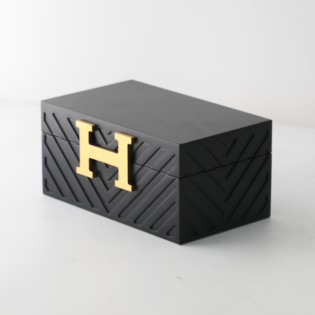 Contemporary Matt Black MDF and Metal Storage Box