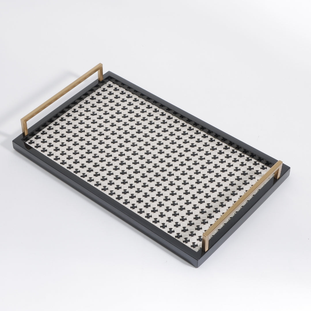 Elegance Noir Faux with Gilded Handles Decorative Tray