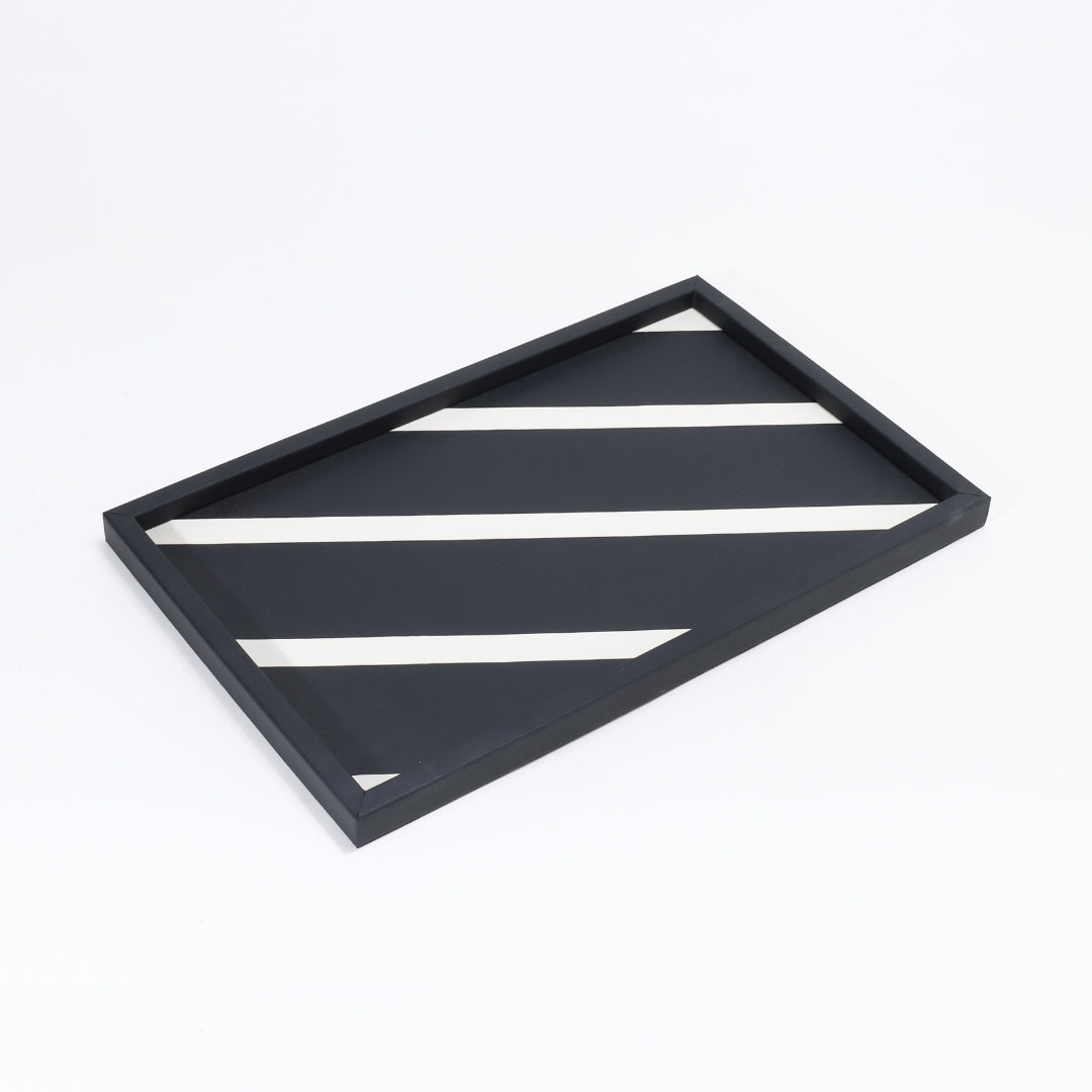 HarmonyStripe Opulence Leather Decorative Tray