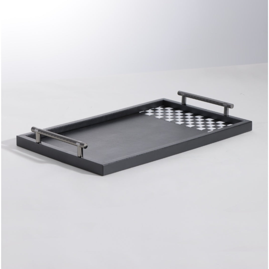 Monochrome Opulence Handwoven Leather Decorative Tray