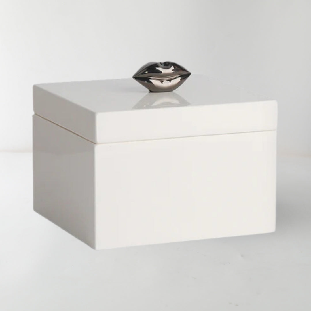 Playful Elegance Small White MDF Lips Storage Box