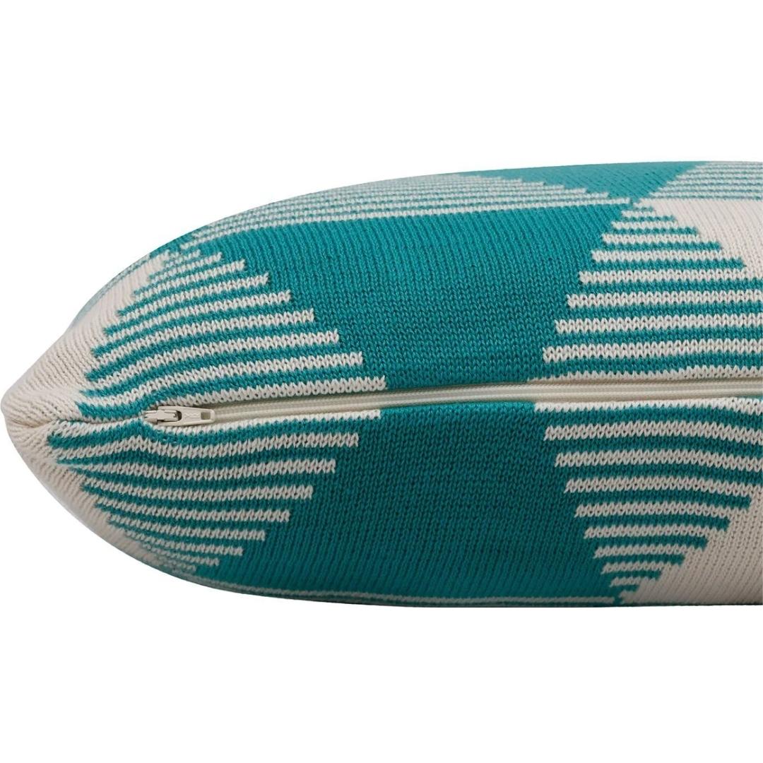 Acel Triangles Rectangle Slate Green & Natural Cotton Knitted Decorative Cushion Cover (50 in x 66 in)