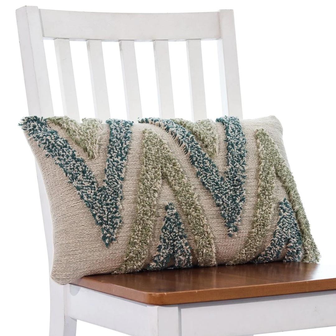 Arrowhead Mint, Green & Natural Cotton Knitted Decorative Cushion Cover (12 in x 20 in)