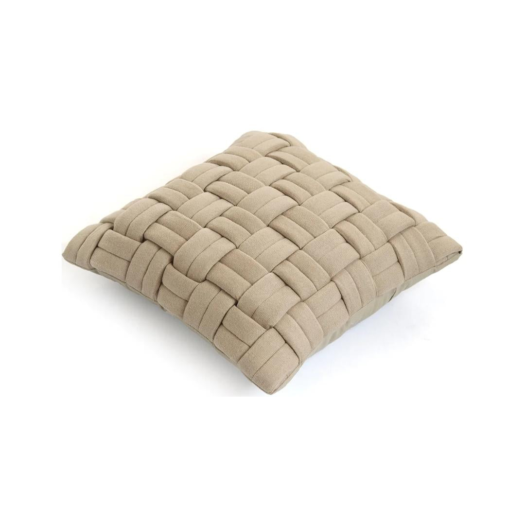 Basket Knit Sandy Brown Cotton Knitted Decorative Cushion Cover (16 in x 16 in)