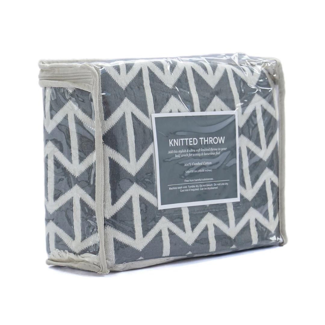 Beatrice Dark Grey & Natural Cotton Knitted Throw Blanket (50 in x 60 in)