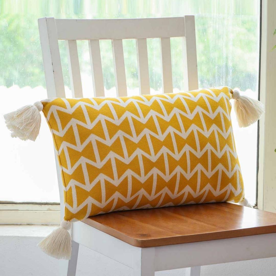 Beatrice Twanty Olive & Natural Cotton Knitted Decorative Cushion Cover (12 in x 20 in)