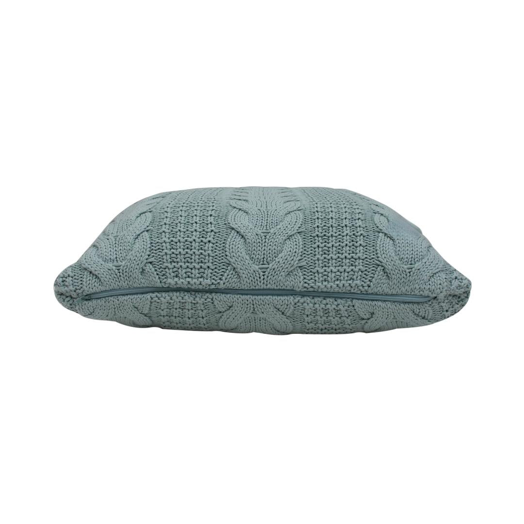 Braided Knit Teal Cotton Knitted Decorative Cushion Cover (20 in x 20 in)