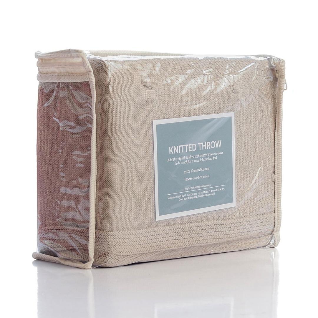 Bubble Sandy Brown Cotton Knitted Throw Blanket (60 in x 90 in)