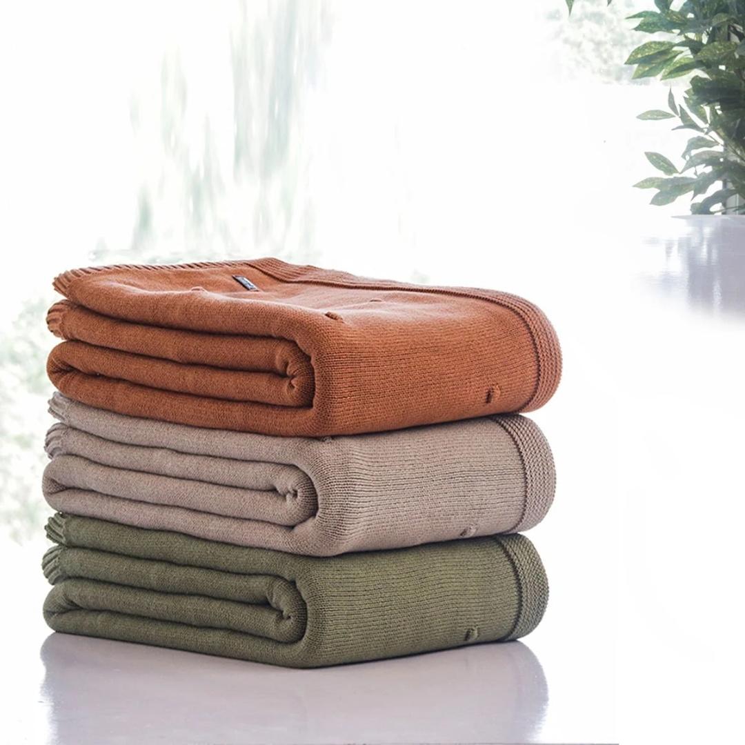 Bubble Sandy Brown Cotton Knitted Throw Blanket (60 in x 90 in)
