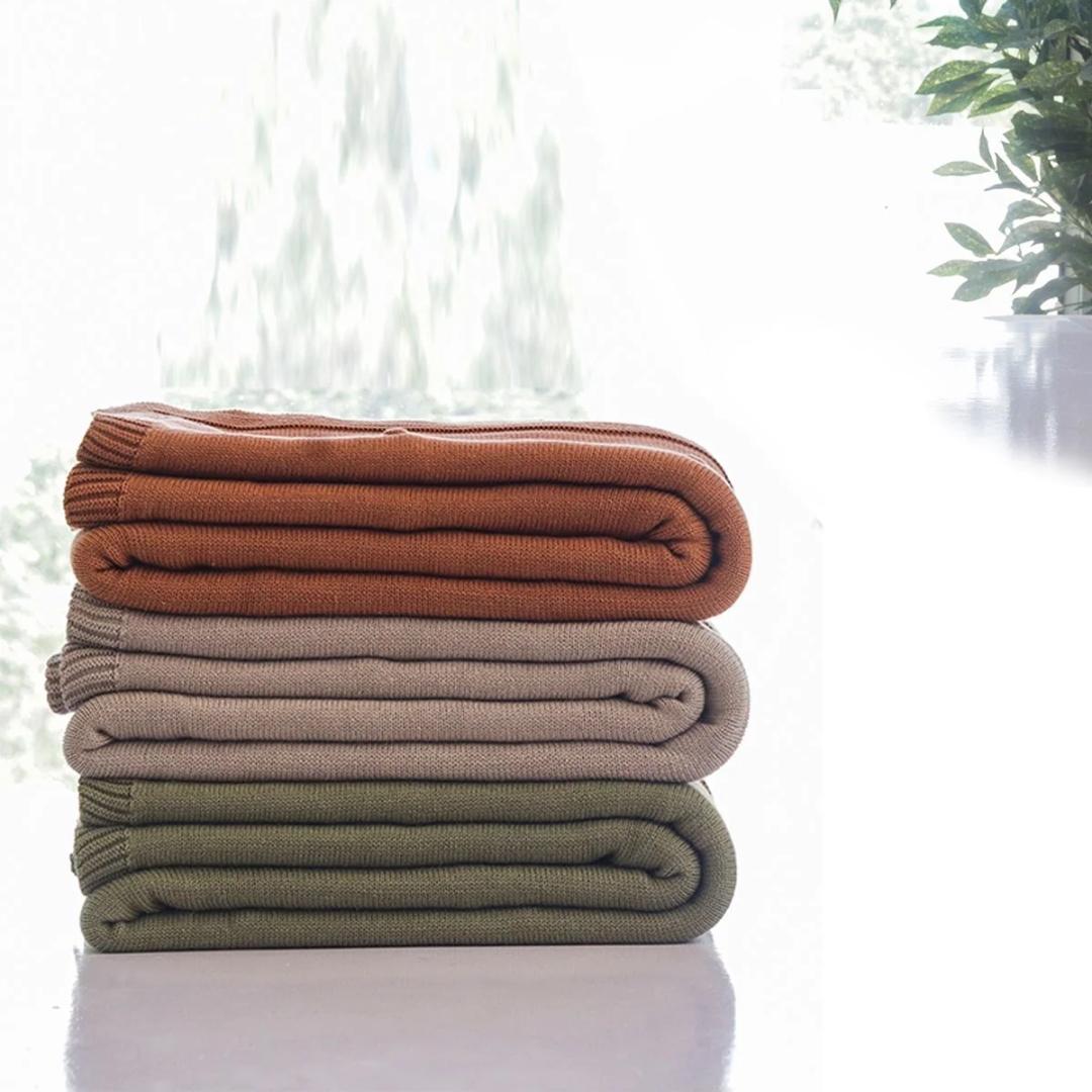 Bubble Sandy Brown Cotton Knitted Throw Blanket (60 in x 90 in)