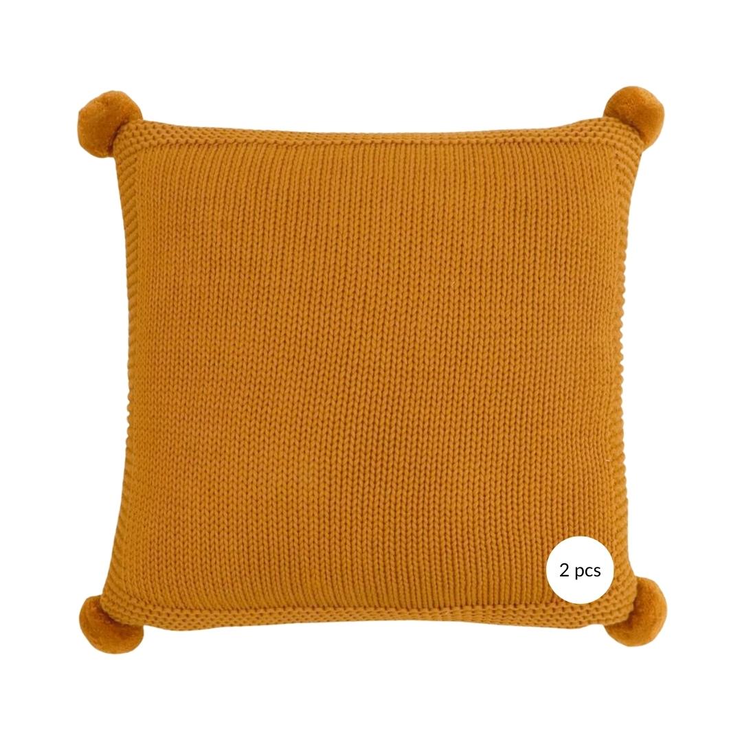 Chunky Jersey Mustard Throw & Cushion Cover Set (16 in x 16 in)