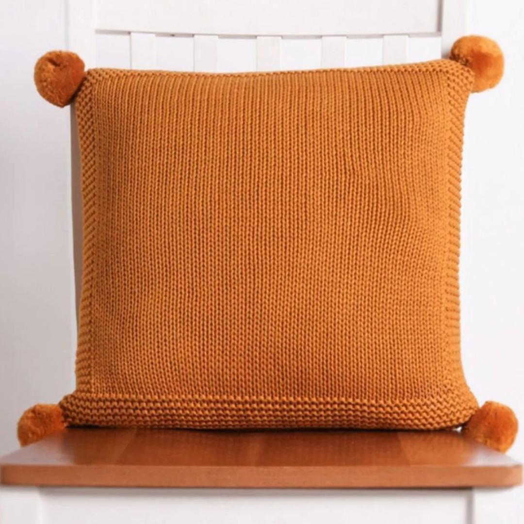 Chunky Knit Mustard Cotton Knitted Decorative Cushion Cover (16 in x 16 in)