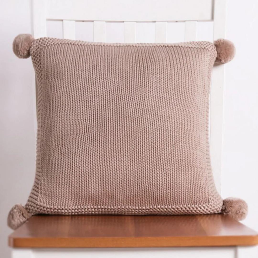 Chunky Knit Stone Cotton Knitted Decorative Cushion Cover (16 in x 16 in)