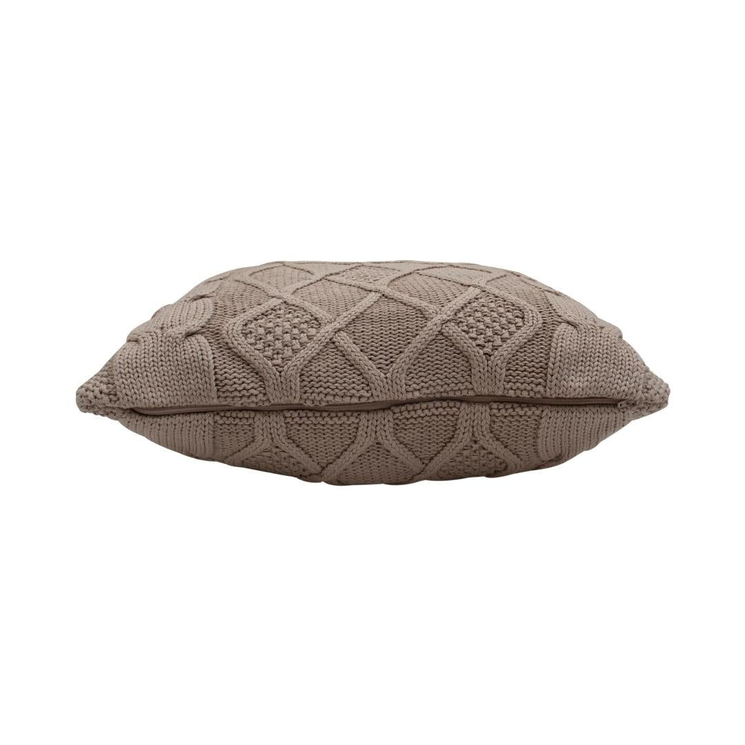 Classic Diamond Brown Cotton Knitted Decorative Cushion Cover (20 in x 20 in)