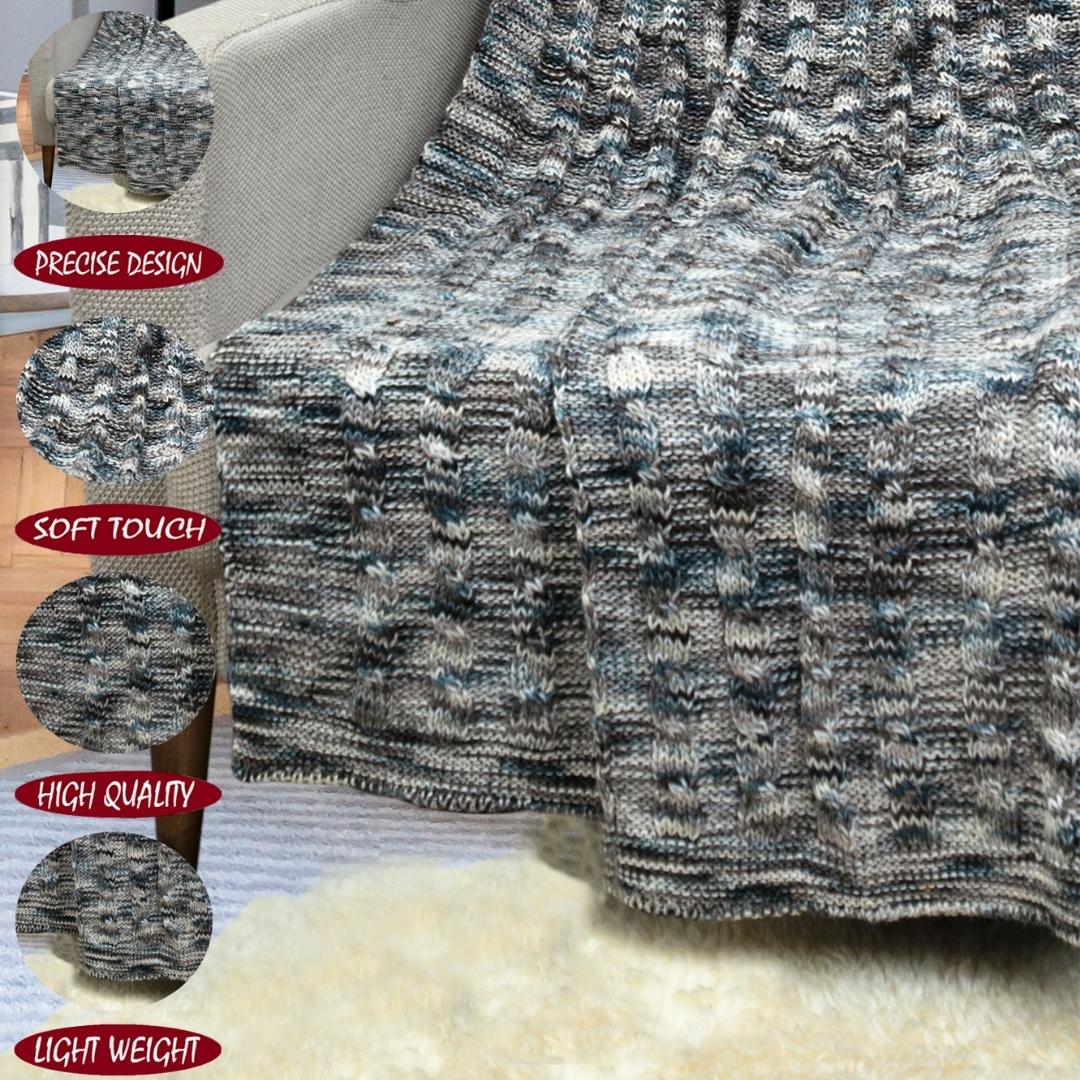 Classic Dye Stone & Natural Cotton Knitted Throw Blanket (50 in x 66 in)