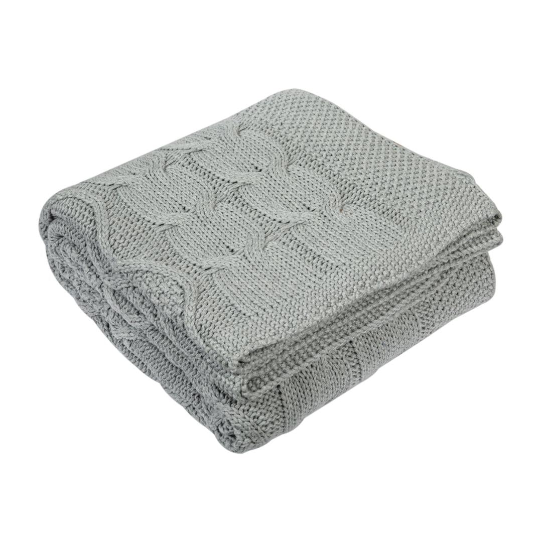 Classic Light Grey Cotton Knitted Throw Blanket (50 in x 66 in)