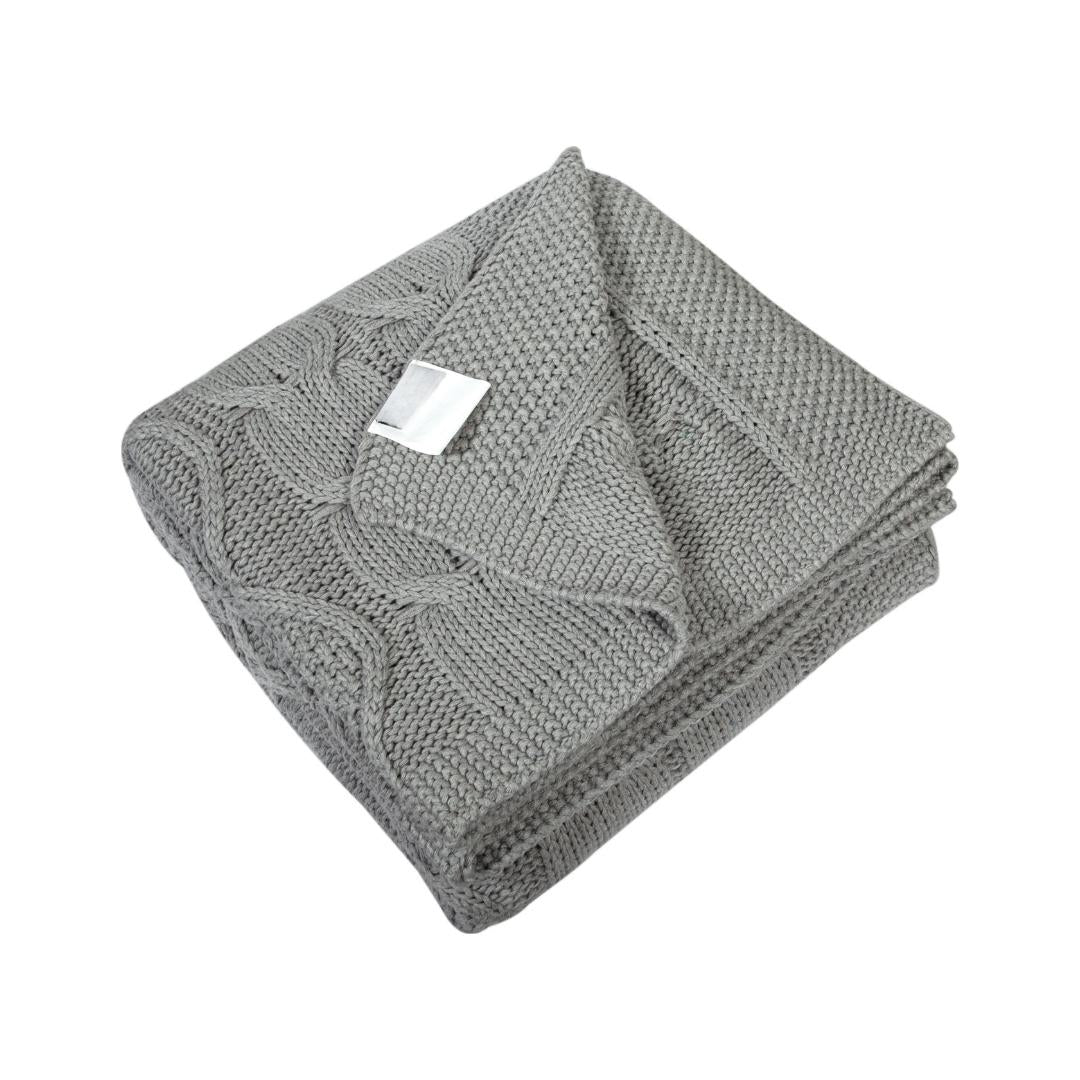 Classic Light Grey Cotton Knitted Throw Blanket (50 in x 66 in)