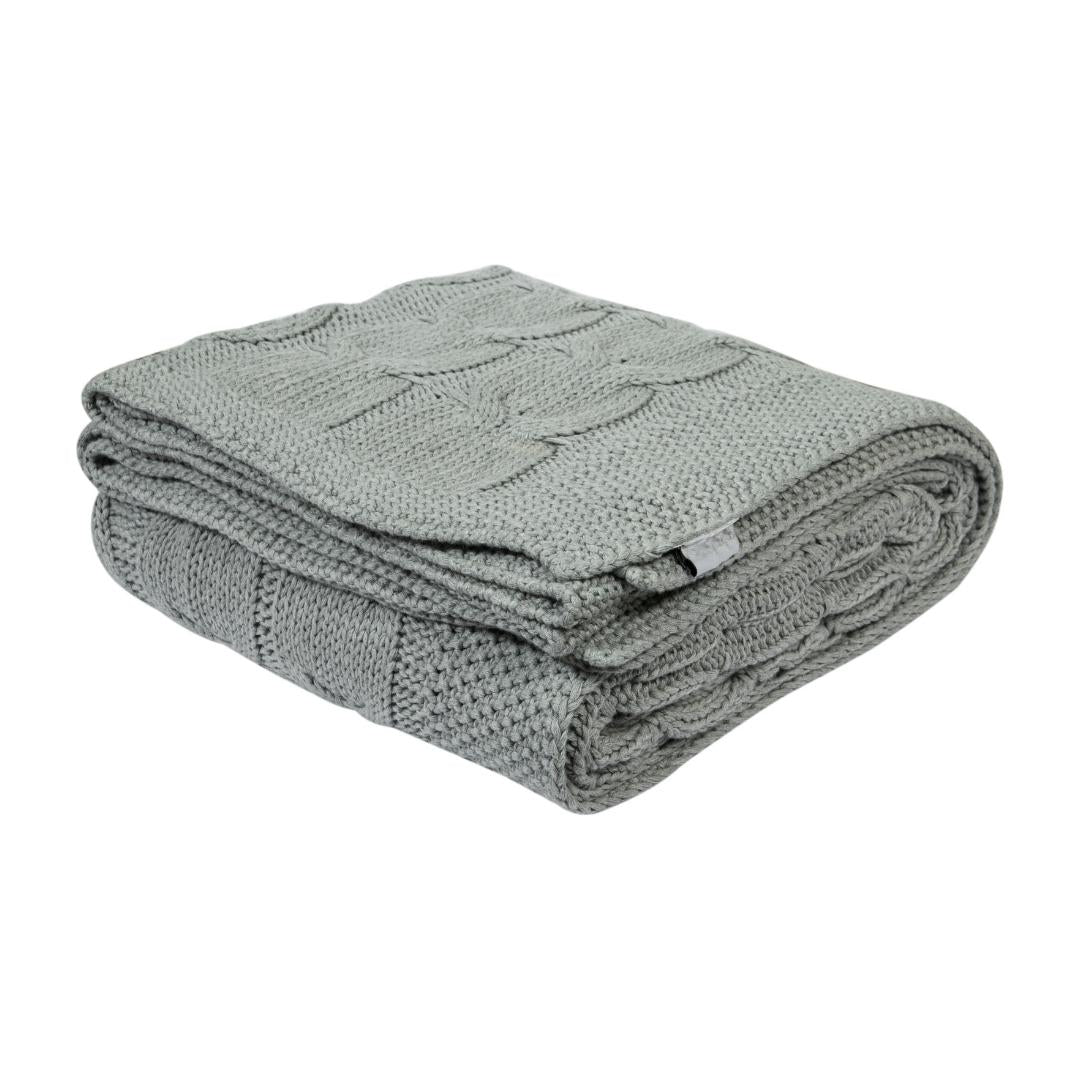Classic Light Grey Cotton Knitted Throw Blanket (50 in x 66 in)