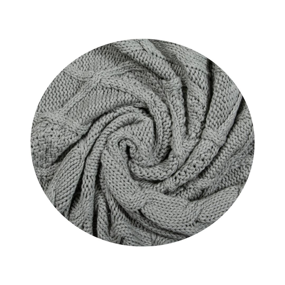 Classic Light Grey Cotton Knitted Throw Blanket (50 in x 66 in)