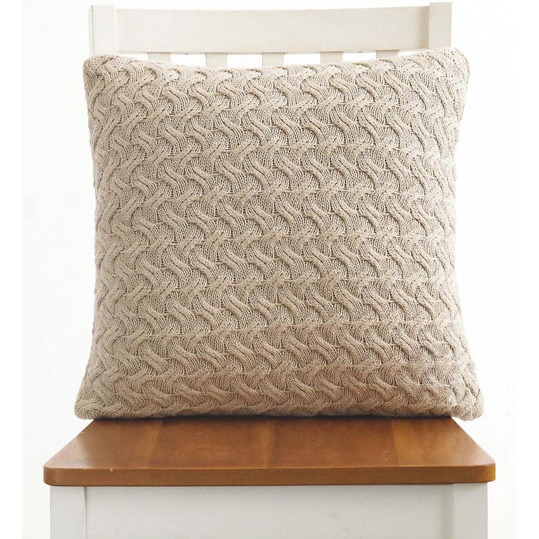 Criss Cross Light Beige Melange Cotton Knitted Decorative Cushion Cover (18 in x 18 in)