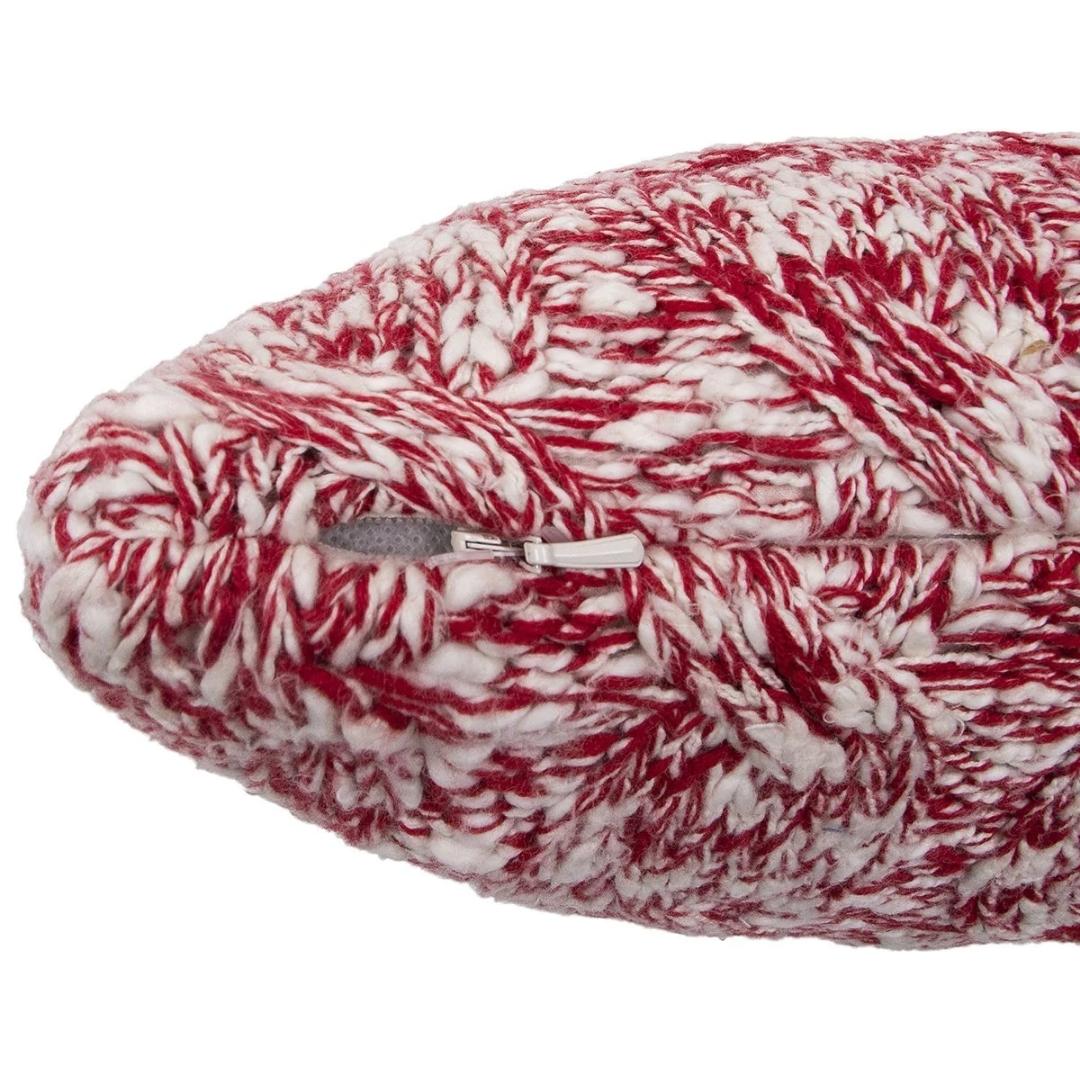 Esin Cornel Red & Ivory Cotton Knitted Decorative Cushion Cover (18 in x 18 in)