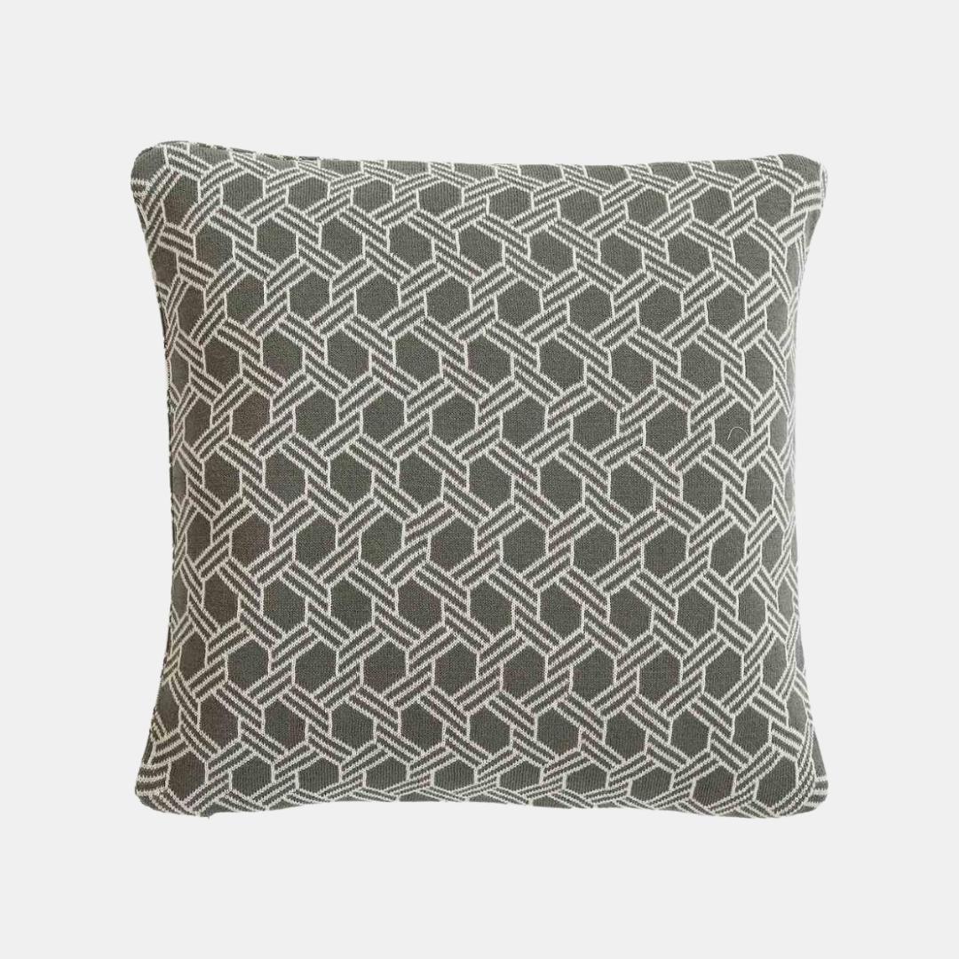 Geometric Fossil & Natural Cotton Knitted Decorative Cushion Cover (16 in x 16 in)