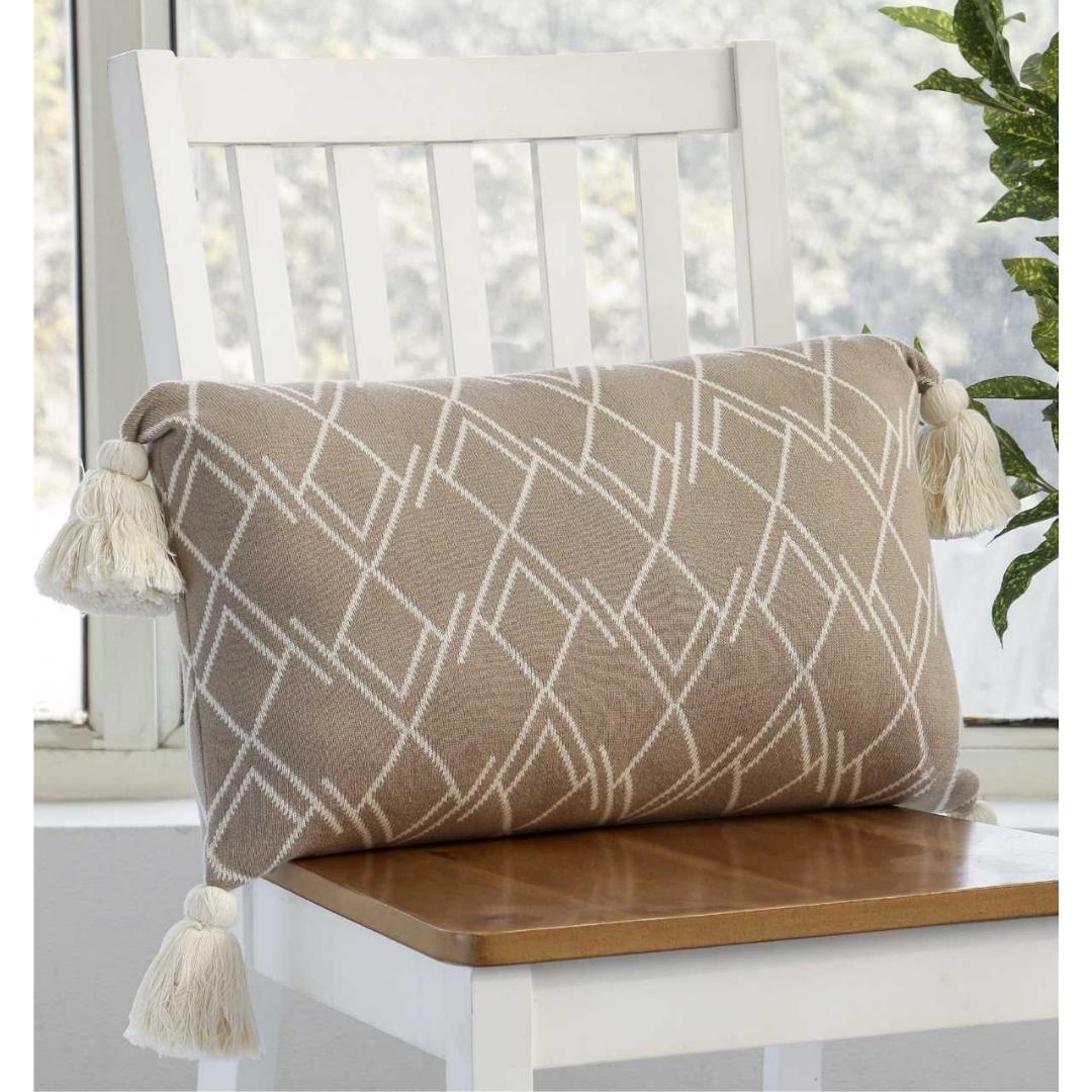 Gianna Natural & Stone Cotton Knitted Decorative Cushion Cover (12 in x 20 in)