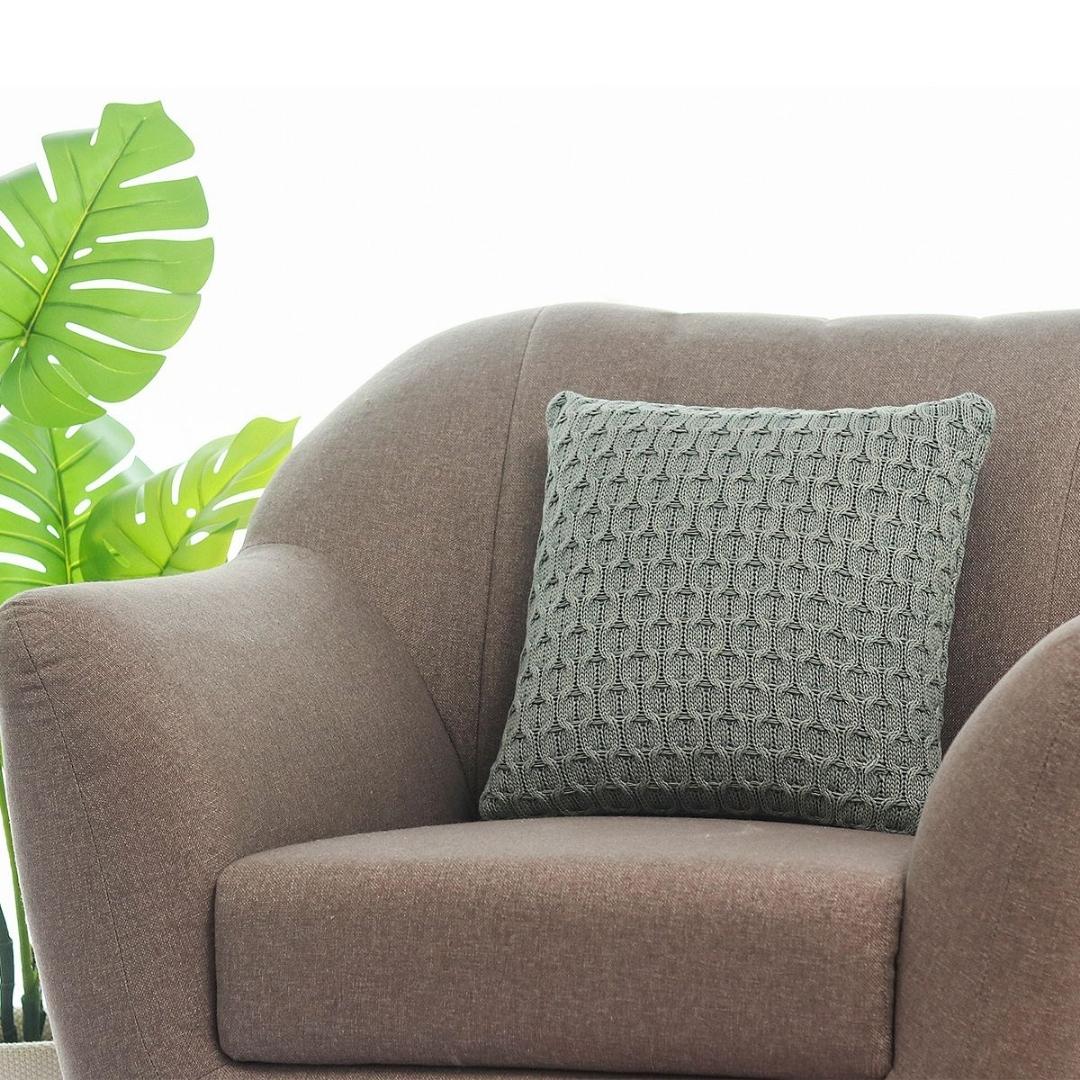 Kelly Knit Medium Grey Cotton Knitted Decorative Cushion Cover (16 in x 16 in)